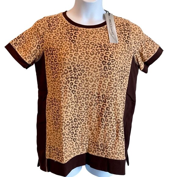 DG2 by Diane Gilman Animal Print Short Sleeve Soft Terry Knit Top Medium NEW - Picture 2 of 11
